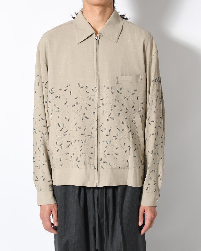 ZIP UP BLOUSON -Botanical print -GRAY KHAKI-