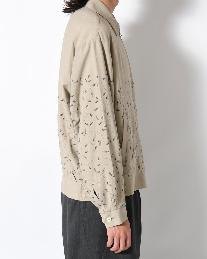 ZIP UP BLOUSON -Botanical print -GRAY KHAKI-