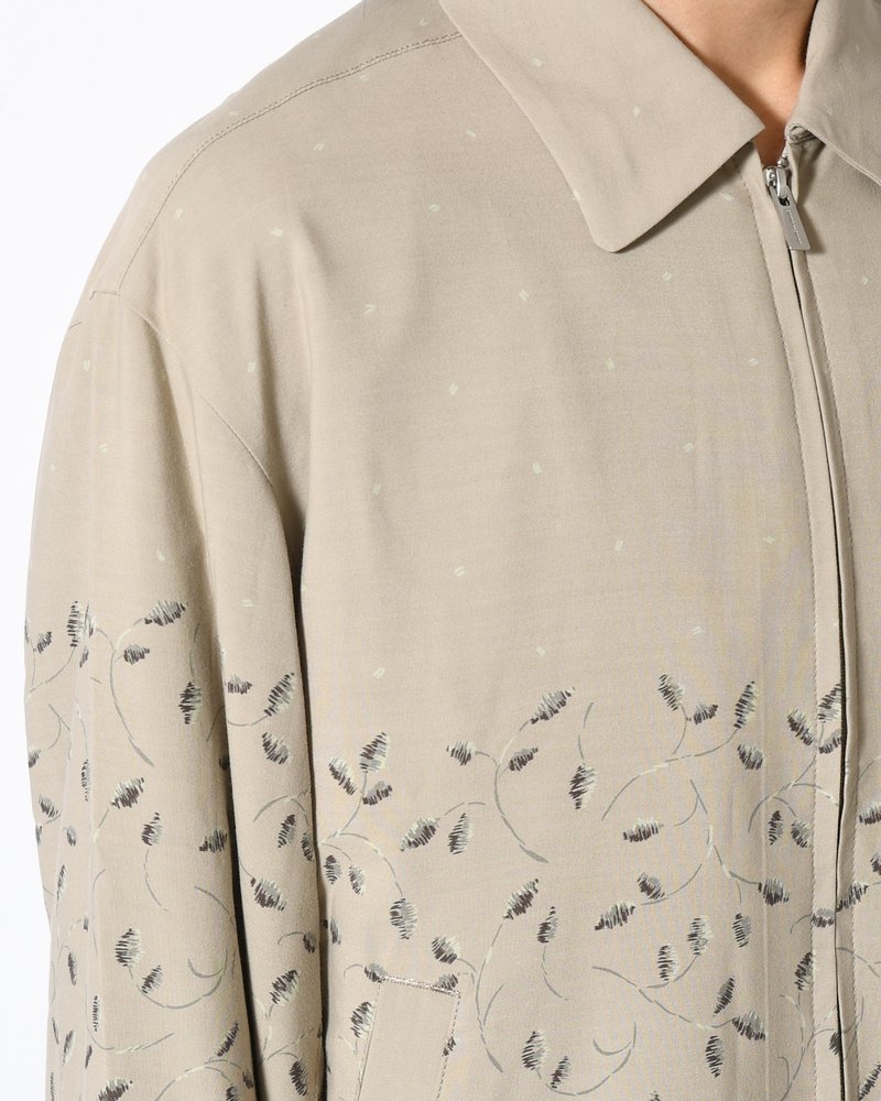 ZIP UP BLOUSON -Botanical print -GRAY KHAKI-