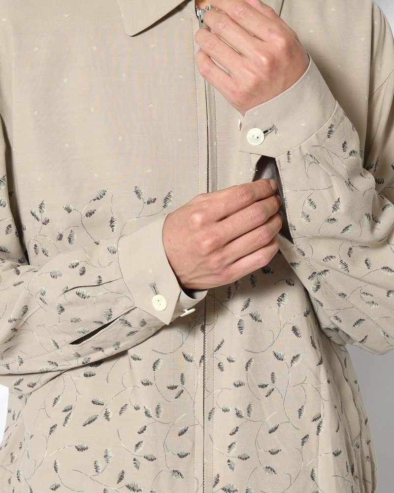 ZIP UP BLOUSON -Botanical print -GRAY KHAKI-