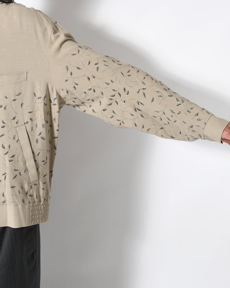 ZIP UP BLOUSON -Botanical print -GRAY KHAKI-
