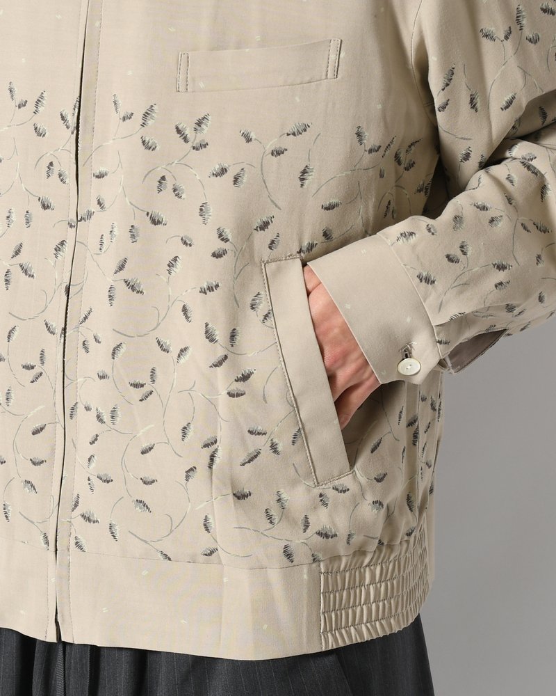 ZIP UP BLOUSON -Botanical print -GRAY KHAKI-