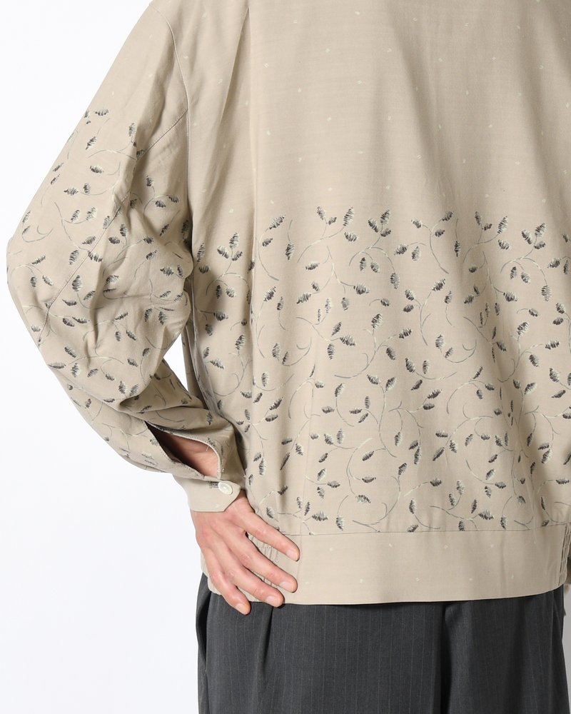 ZIP UP BLOUSON -Botanical print -GRAY KHAKI-