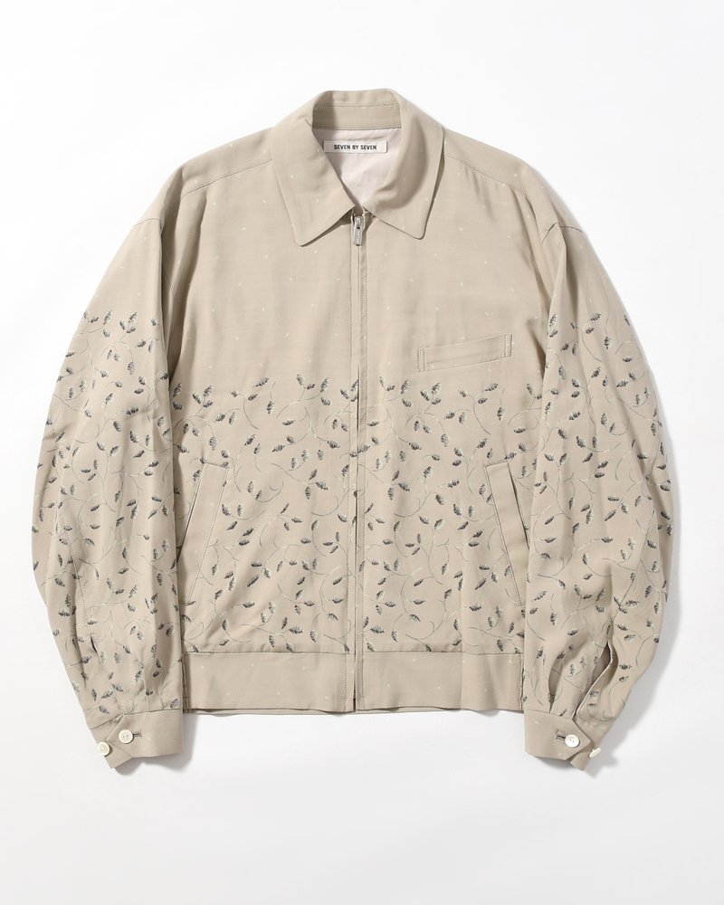 ZIP UP BLOUSON -Botanical print -GRAY KHAKI-
