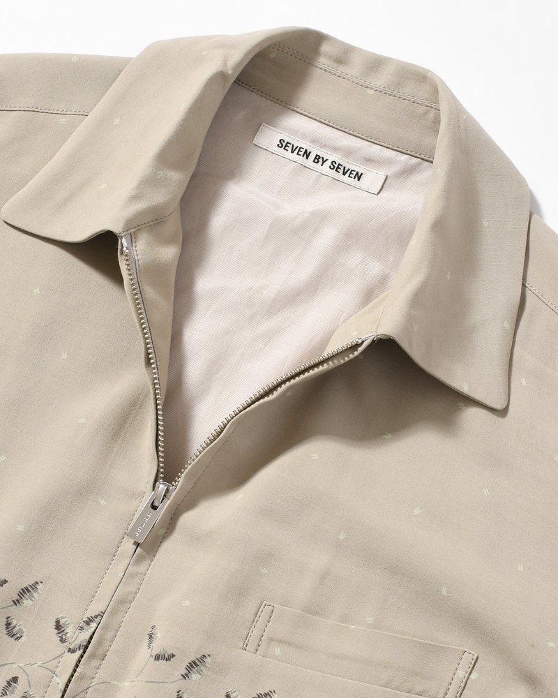 ZIP UP BLOUSON -Botanical print -GRAY KHAKI-