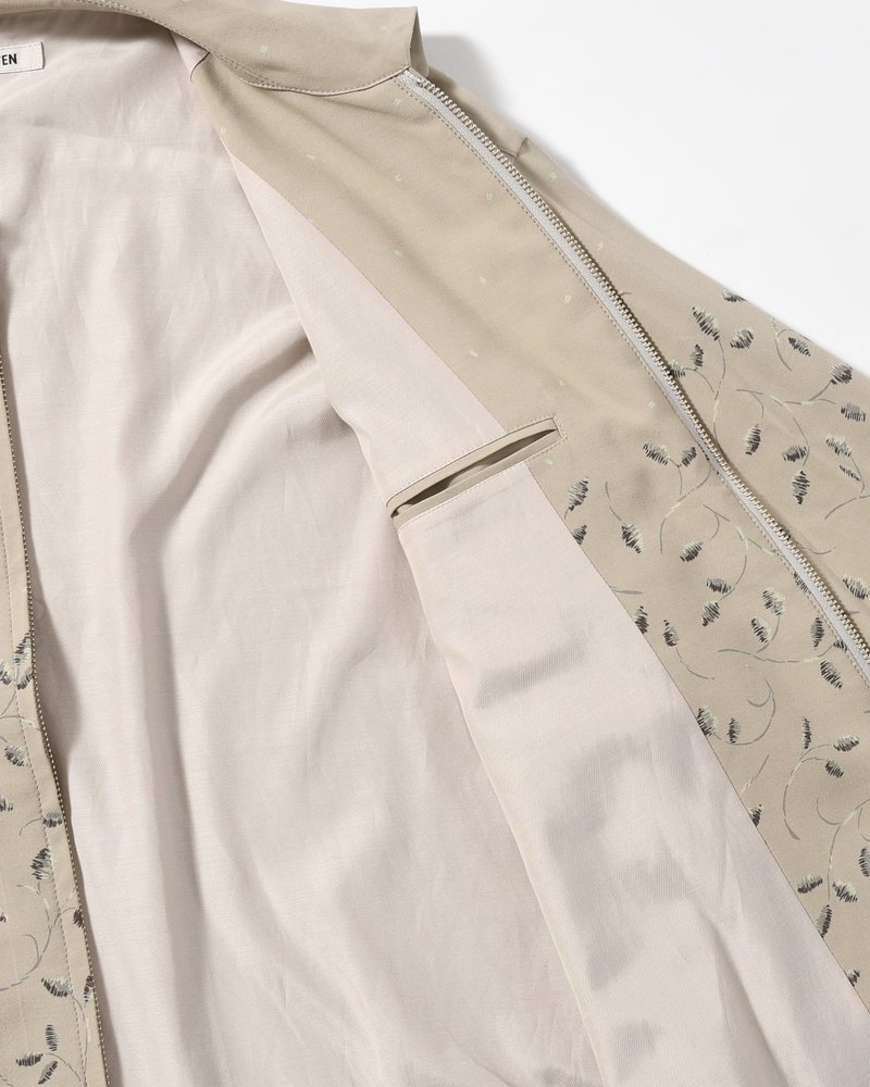 ZIP UP BLOUSON -Botanical print -GRAY KHAKI-