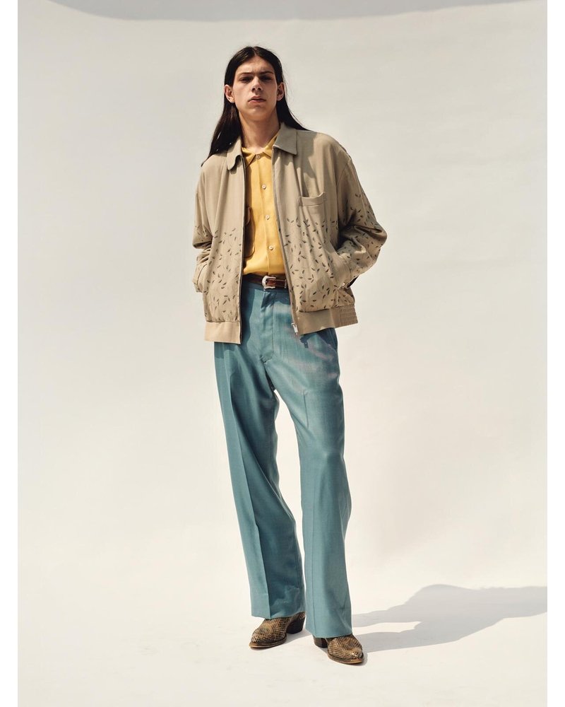 ZIP UP BLOUSON -Botanical print -GRAY KHAKI-