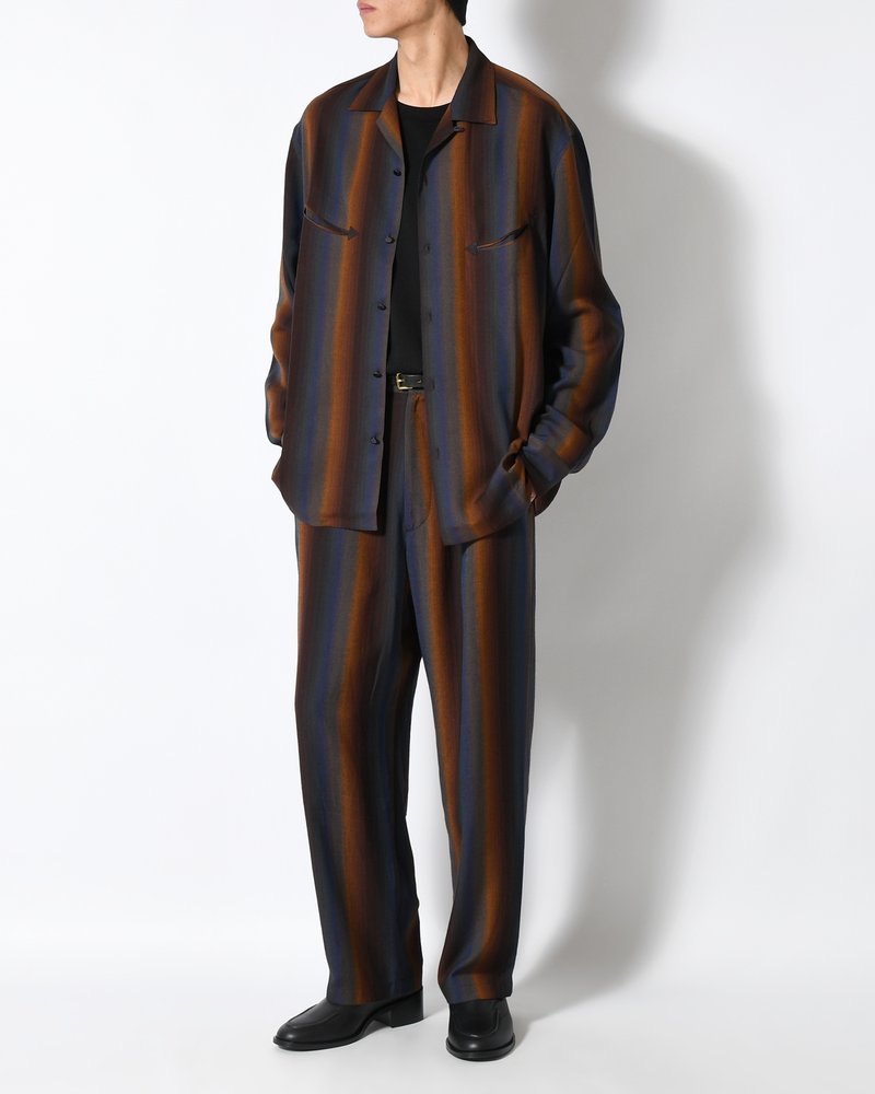 WIDE EASY TROUSERS -Wool Rayon Gradetion stripe -MULTI STRIPE-
