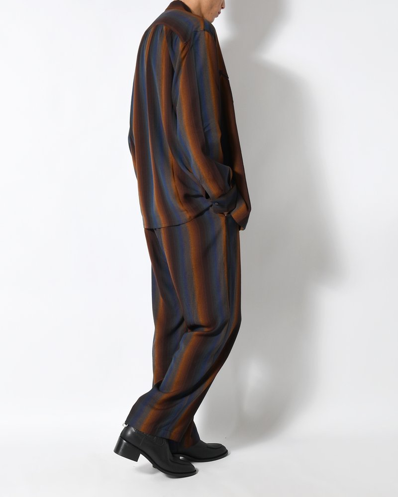 WIDE EASY TROUSERS -Wool Rayon Gradetion stripe -MULTI STRIPE-