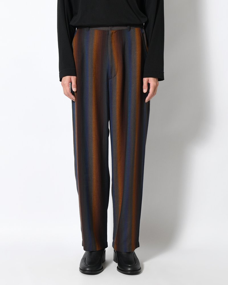 WIDE EASY TROUSERS -Wool Rayon Gradetion stripe -MULTI STRIPE-