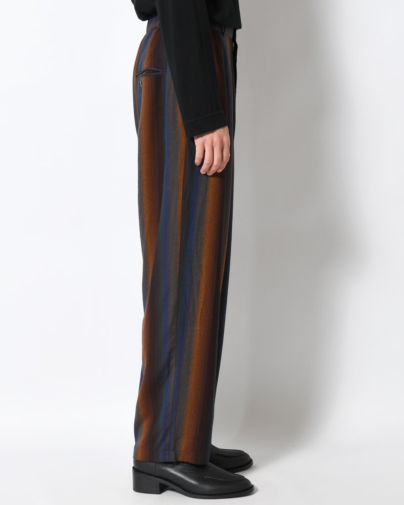 WIDE EASY TROUSERS -Wool Rayon Gradetion stripe -MULTI STRIPE-