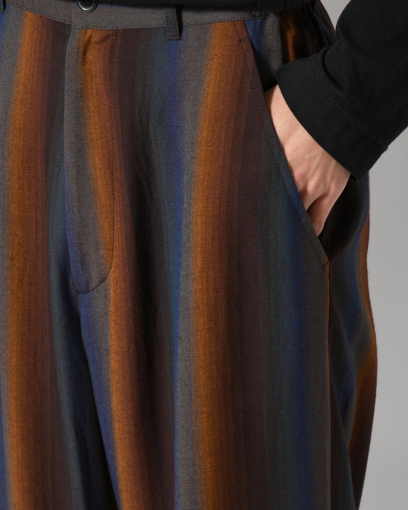WIDE EASY TROUSERS -Wool Rayon Gradetion stripe -MULTI STRIPE-