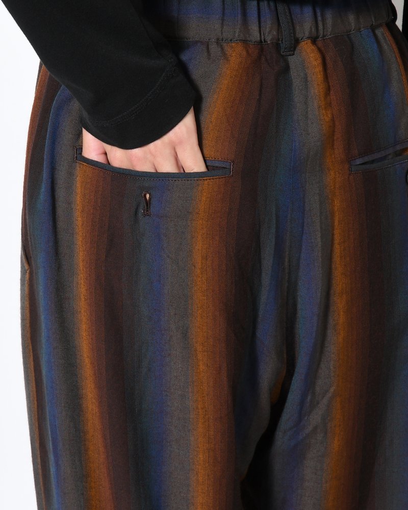 WIDE EASY TROUSERS -Wool Rayon Gradetion stripe -MULTI STRIPE-