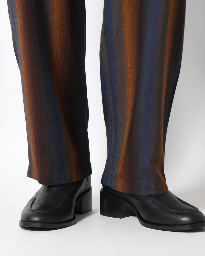 WIDE EASY TROUSERS -Wool Rayon Gradetion stripe -MULTI STRIPE-