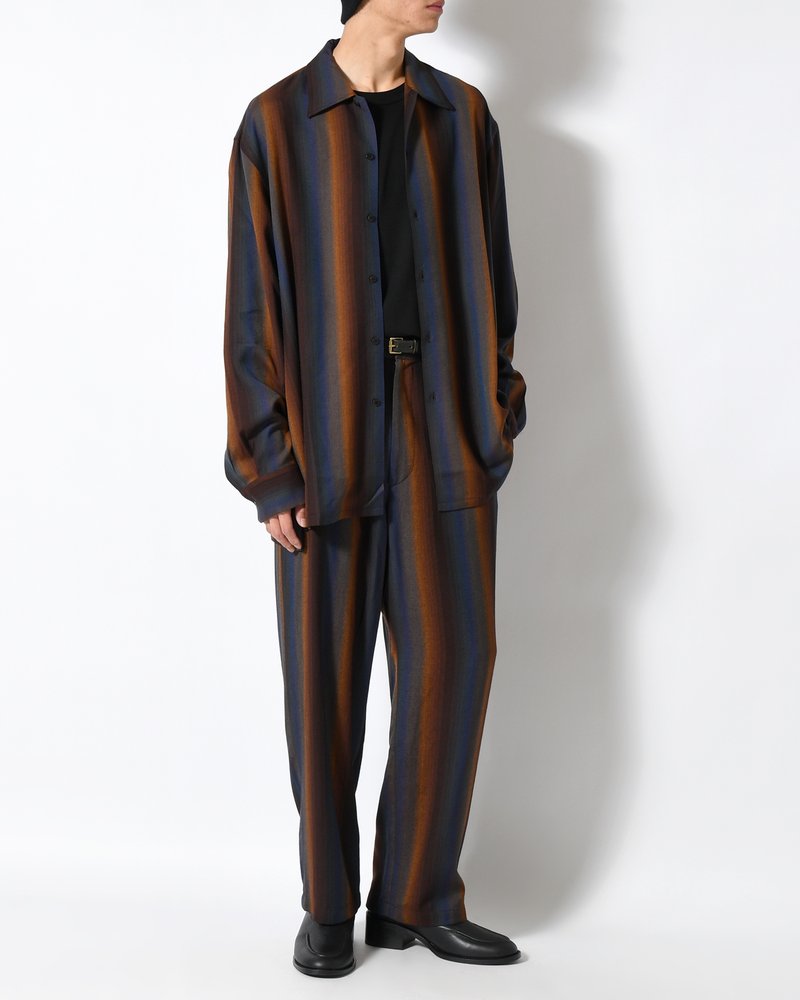 WIDE EASY TROUSERS -Wool Rayon Gradetion stripe -MULTI STRIPE-