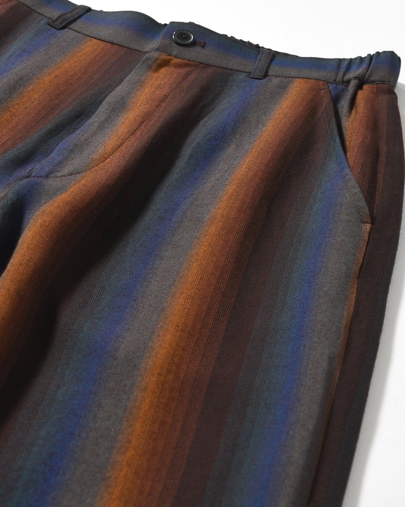 WIDE EASY TROUSERS -Wool Rayon Gradetion stripe -MULTI STRIPE-