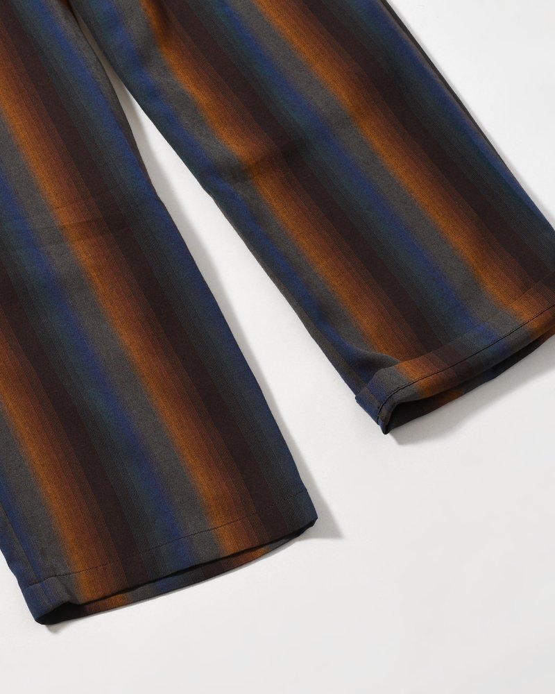 WIDE EASY TROUSERS -Wool Rayon Gradetion stripe -MULTI STRIPE-