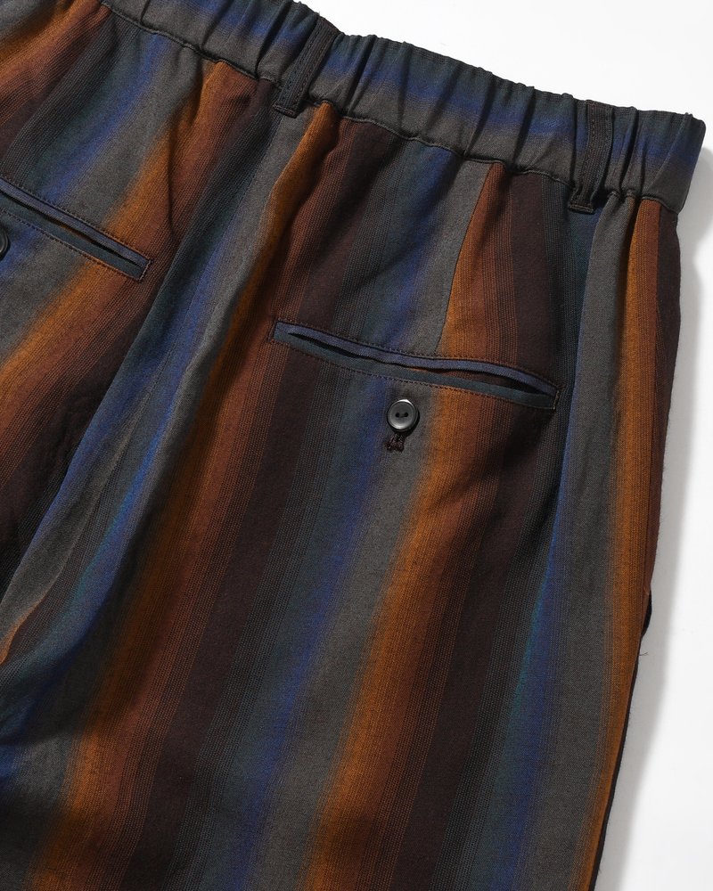 WIDE EASY TROUSERS -Wool Rayon Gradetion stripe -MULTI STRIPE-