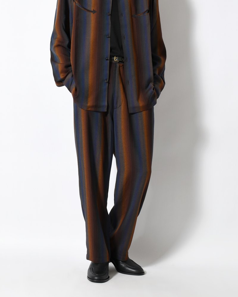WIDE EASY TROUSERS -Wool Rayon Gradetion stripe -MULTI STRIPE-
