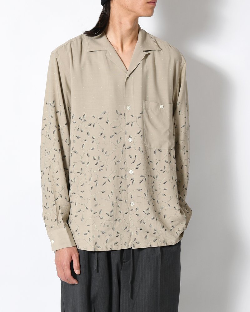 OPEN COLLAR SHIRTS -Botanical print -GRAY KHAKI-