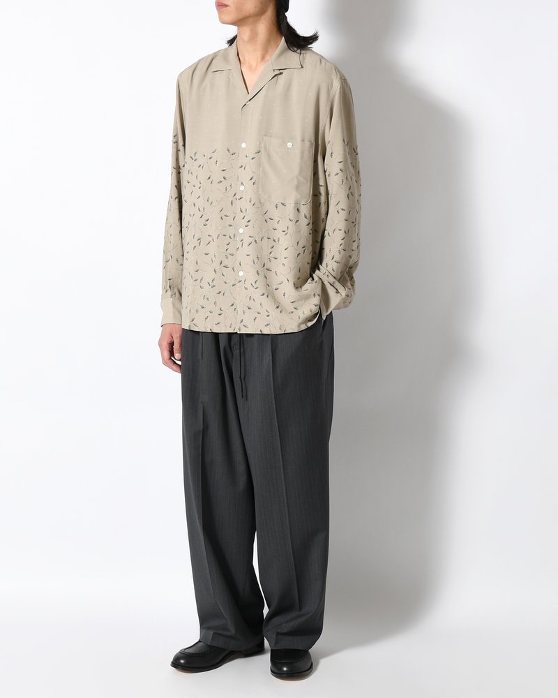 OPEN COLLAR SHIRTS -Botanical print -GRAY KHAKI-