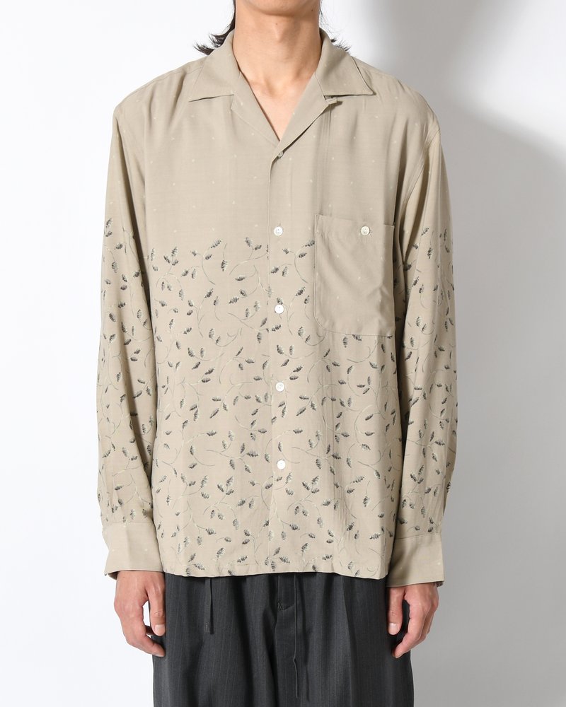 OPEN COLLAR SHIRTS -Botanical print -GRAY KHAKI-