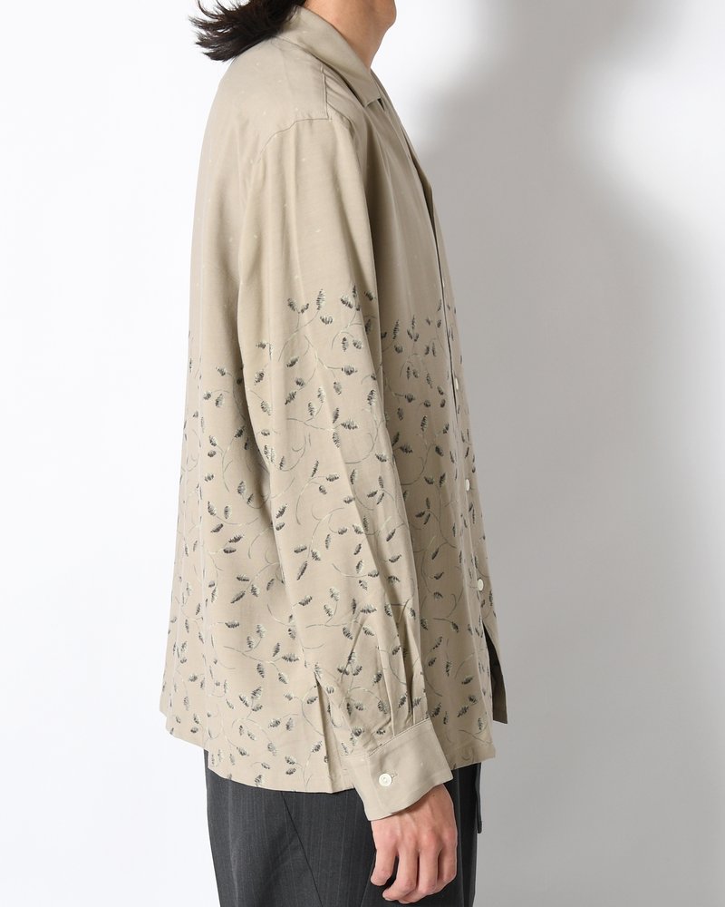 OPEN COLLAR SHIRTS -Botanical print -GRAY KHAKI-