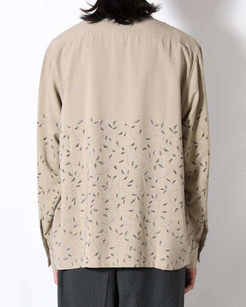 OPEN COLLAR SHIRTS -Botanical print -GRAY KHAKI-