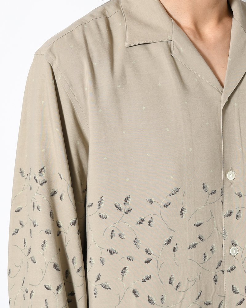 OPEN COLLAR SHIRTS -Botanical print -GRAY KHAKI-