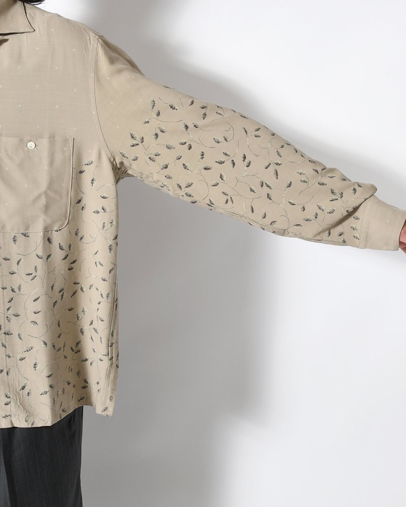 OPEN COLLAR SHIRTS -Botanical print -GRAY KHAKI-