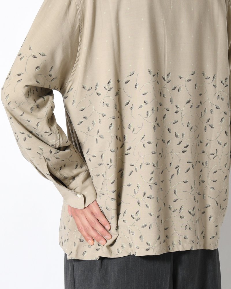 OPEN COLLAR SHIRTS -Botanical print -GRAY KHAKI-