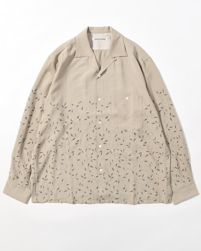 OPEN COLLAR SHIRTS -Botanical print -GRAY KHAKI-