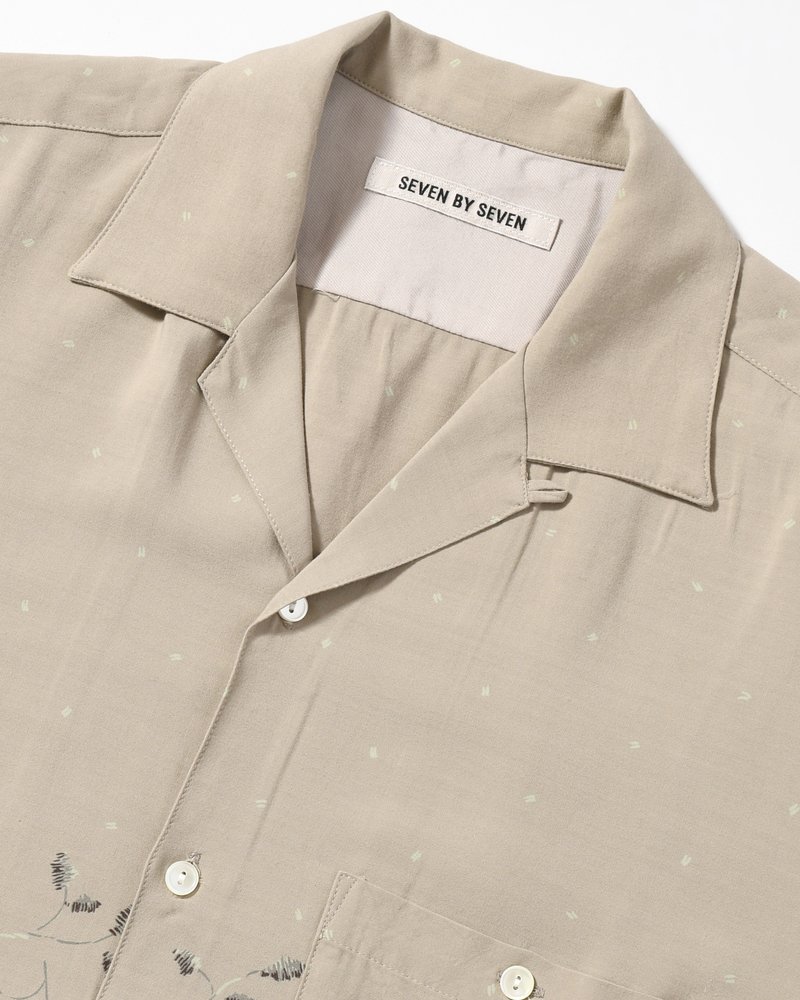 OPEN COLLAR SHIRTS -Botanical print -GRAY KHAKI-