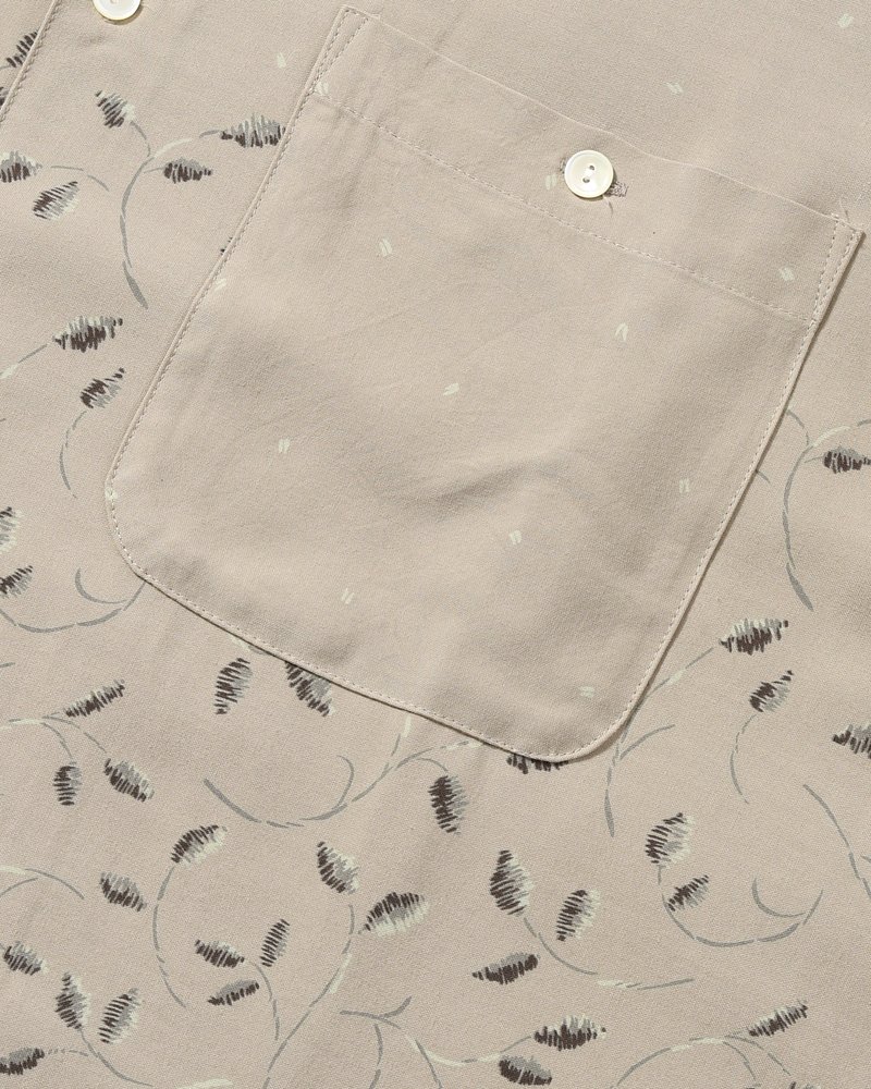 OPEN COLLAR SHIRTS -Botanical print -GRAY KHAKI-