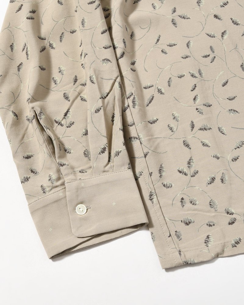OPEN COLLAR SHIRTS -Botanical print -GRAY KHAKI-