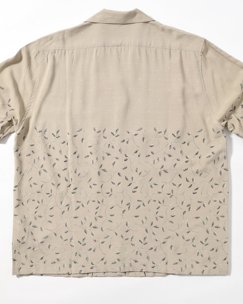 OPEN COLLAR SHIRTS -Botanical print -GRAY KHAKI-