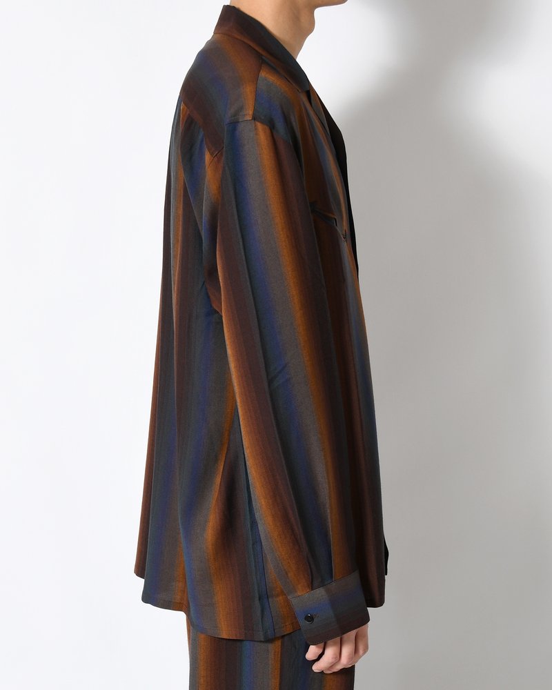 SMILE POCKET OPEN COLLAR SHIRTS -Wool Rayon Gradetion stripe -MULTI STRIPE-