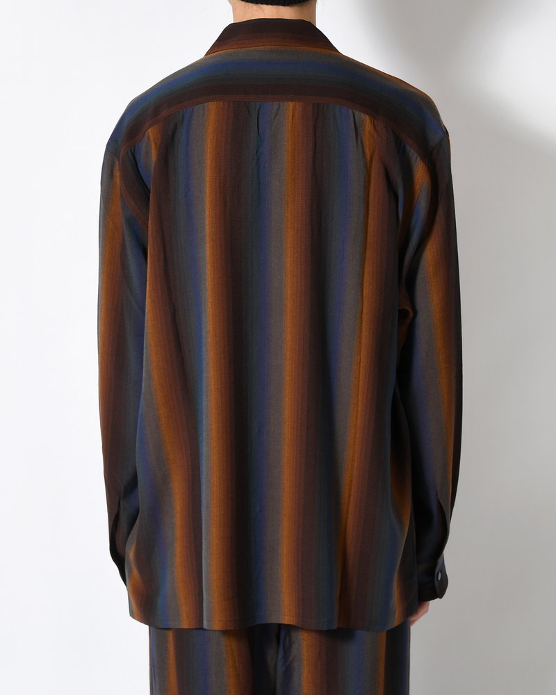 SMILE POCKET OPEN COLLAR SHIRTS -Wool Rayon Gradetion stripe -MULTI STRIPE-