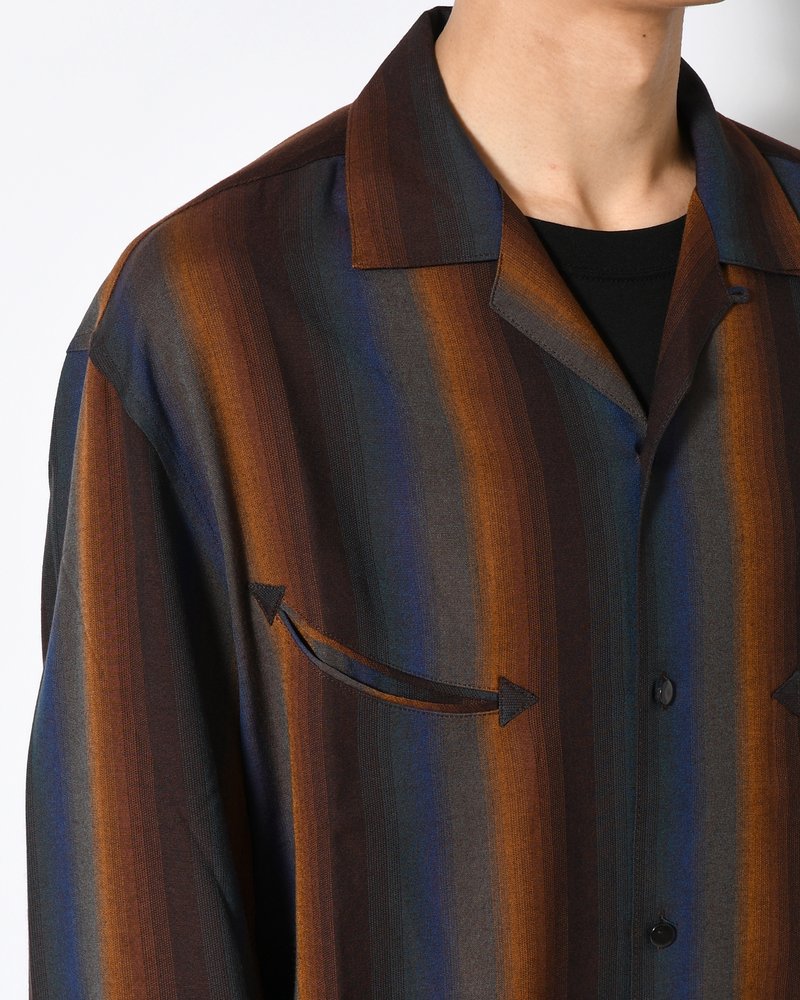 SMILE POCKET OPEN COLLAR SHIRTS -Wool Rayon Gradetion stripe -MULTI STRIPE-