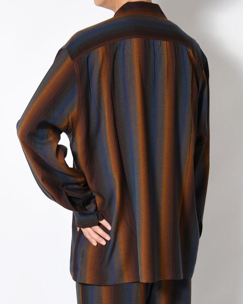 SMILE POCKET OPEN COLLAR SHIRTS -Wool Rayon Gradetion stripe -MULTI STRIPE-