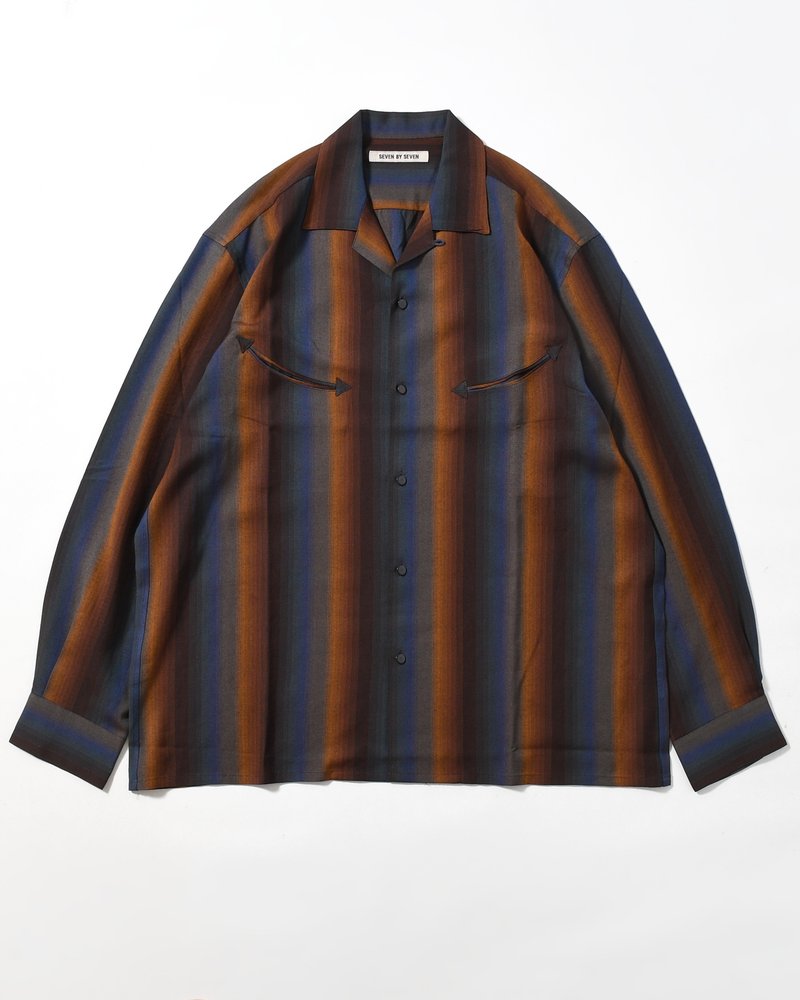 SMILE POCKET OPEN COLLAR SHIRTS -Wool Rayon Gradetion stripe -MULTI STRIPE-