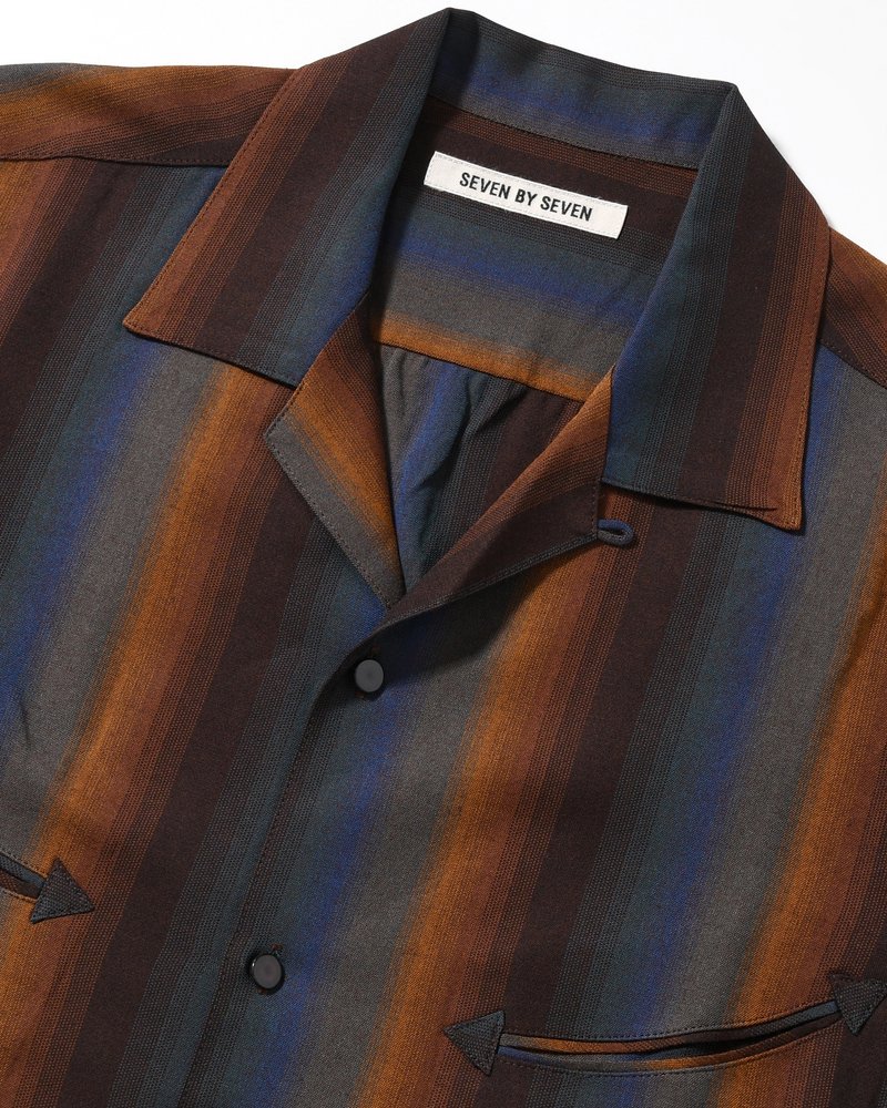 SMILE POCKET OPEN COLLAR SHIRTS -Wool Rayon Gradetion stripe -MULTI STRIPE-