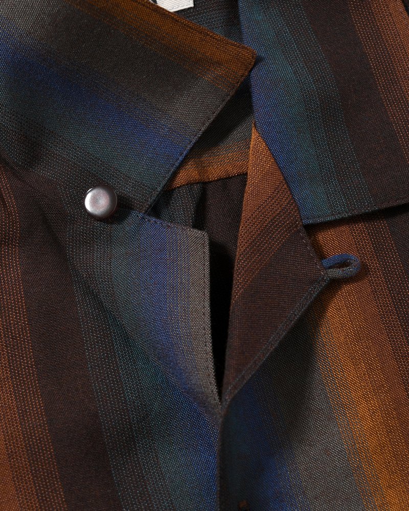 SMILE POCKET OPEN COLLAR SHIRTS -Wool Rayon Gradetion stripe -MULTI STRIPE-