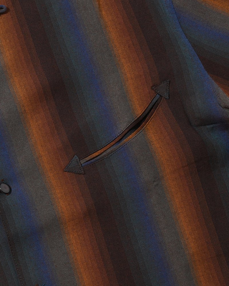 SMILE POCKET OPEN COLLAR SHIRTS -Wool Rayon Gradetion stripe -MULTI STRIPE-