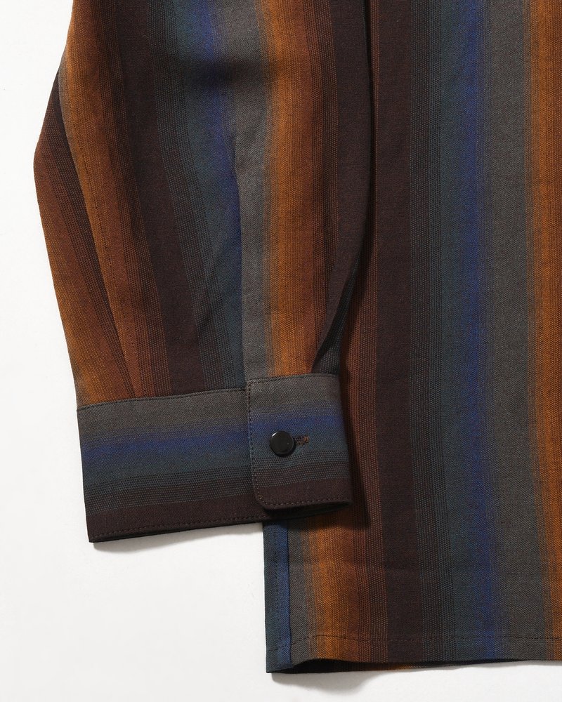 SMILE POCKET OPEN COLLAR SHIRTS -Wool Rayon Gradetion stripe -MULTI STRIPE-