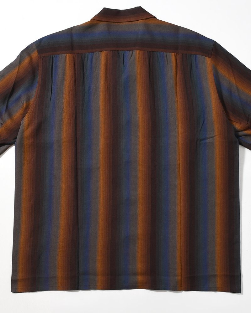 SMILE POCKET OPEN COLLAR SHIRTS -Wool Rayon Gradetion stripe -MULTI STRIPE-
