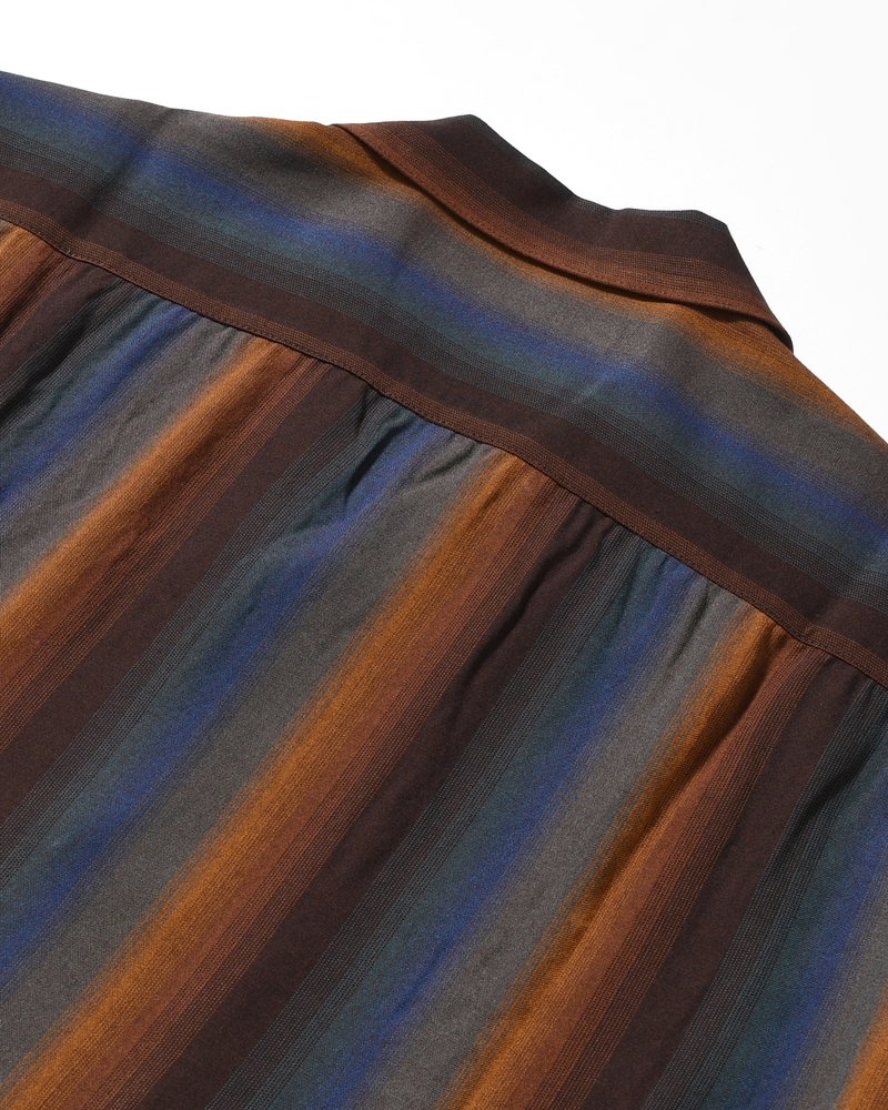 SMILE POCKET OPEN COLLAR SHIRTS -Wool Rayon Gradetion stripe -MULTI STRIPE-