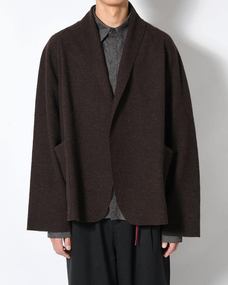 CARDIGAN JACKET -Hard Twist Crepe Knit -BROWN-