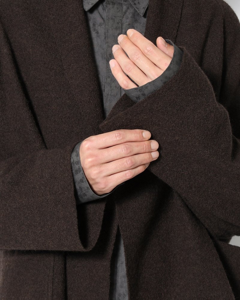 CARDIGAN JACKET -Hard Twist Crepe Knit -BROWN-