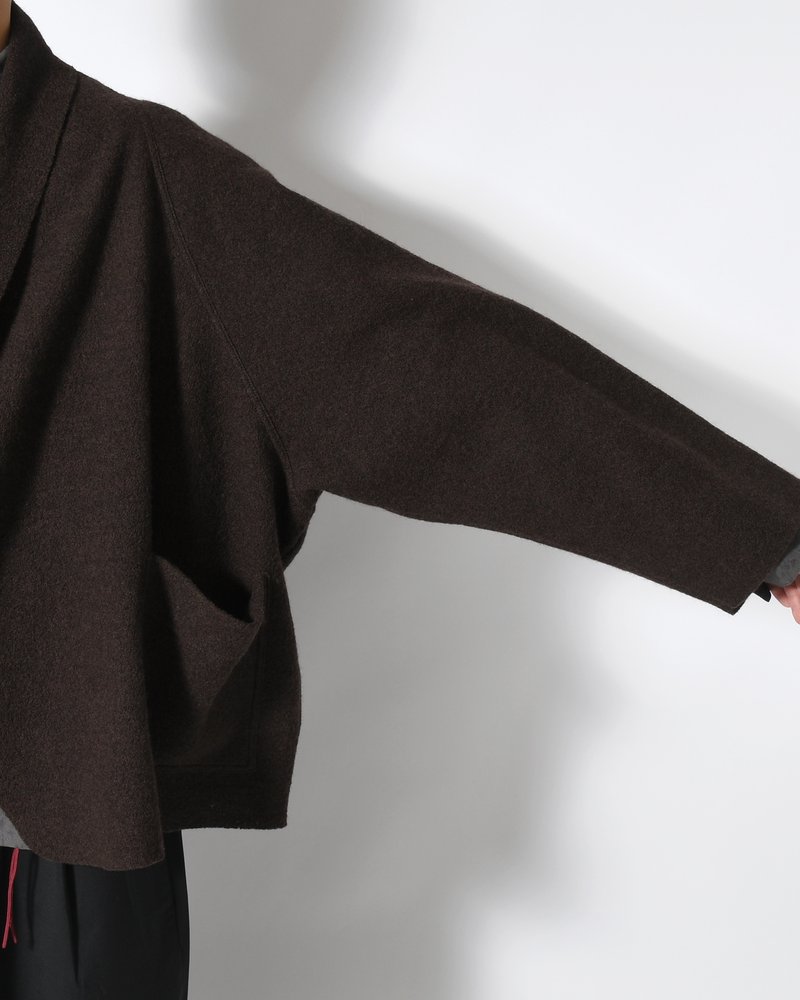 CARDIGAN JACKET -Hard Twist Crepe Knit -BROWN-